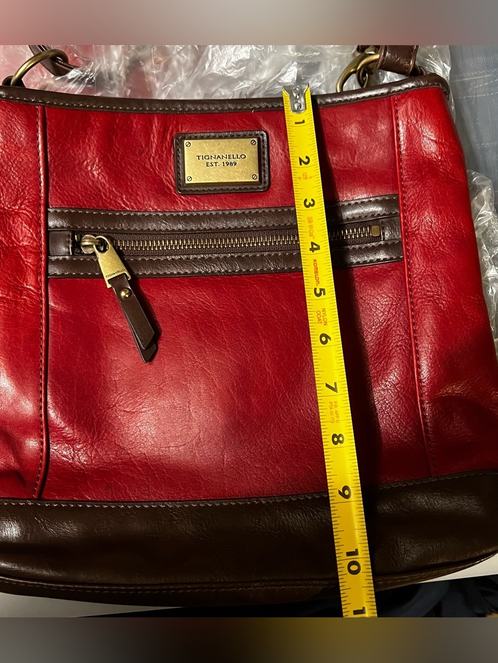 UC Tignanello Red & Brown Leather Shoulder Bag Handbag Purse - Picture 13 of 14